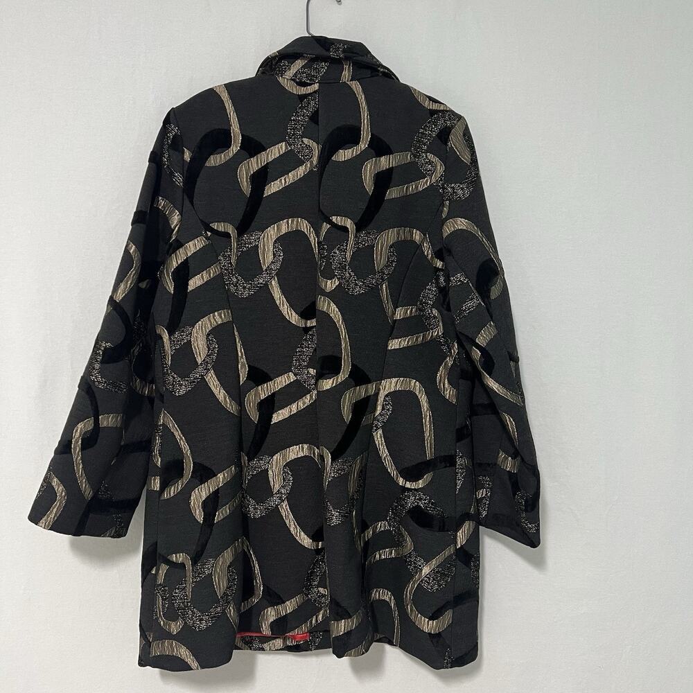 3 SISTERS Black & Gold Brocade Coat Size XL Velvet Chain Rhinestone ButtonsArtsy - Picture 6 of 12